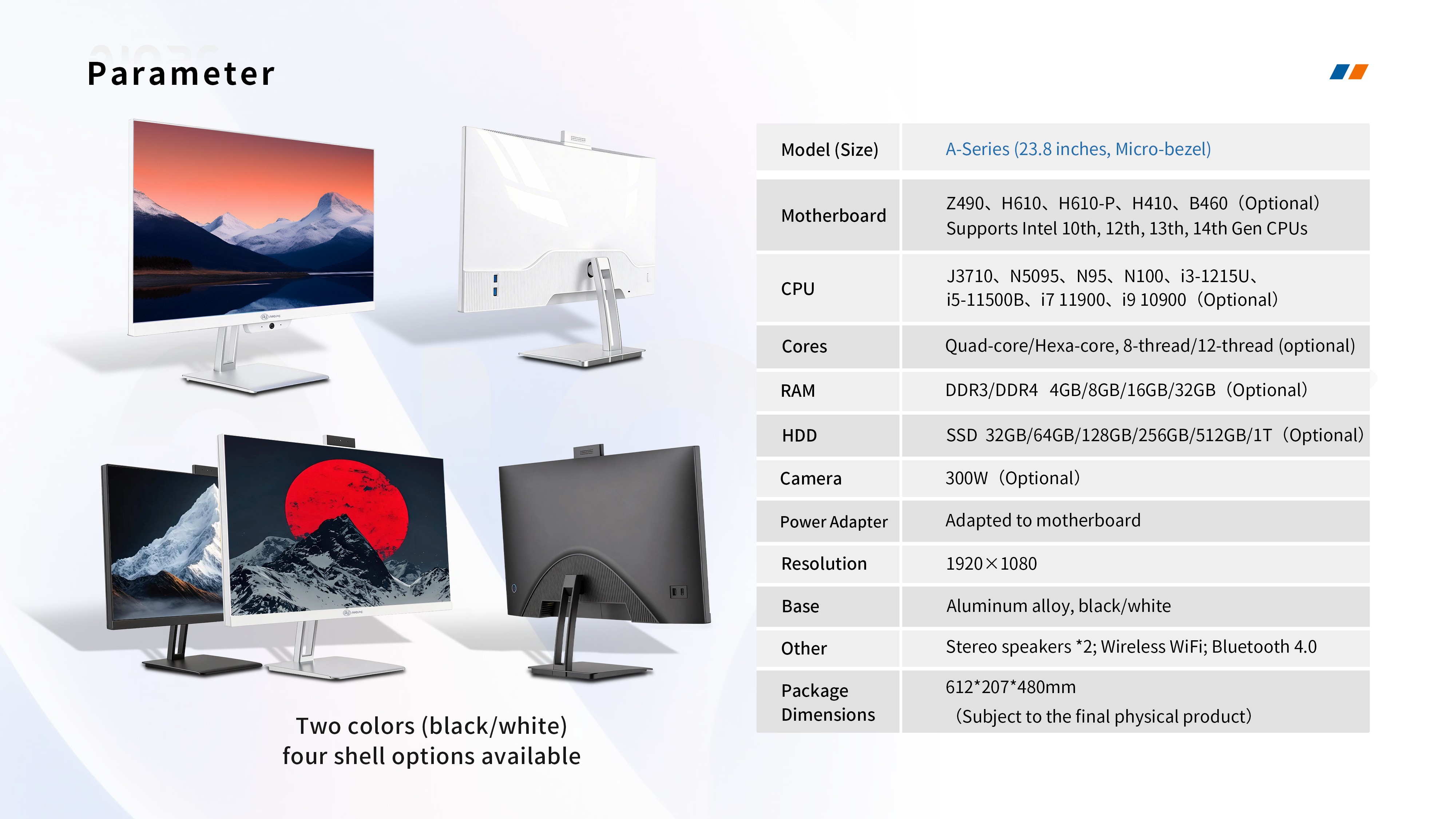PC todo en uno A-Series tabla de especificaciones